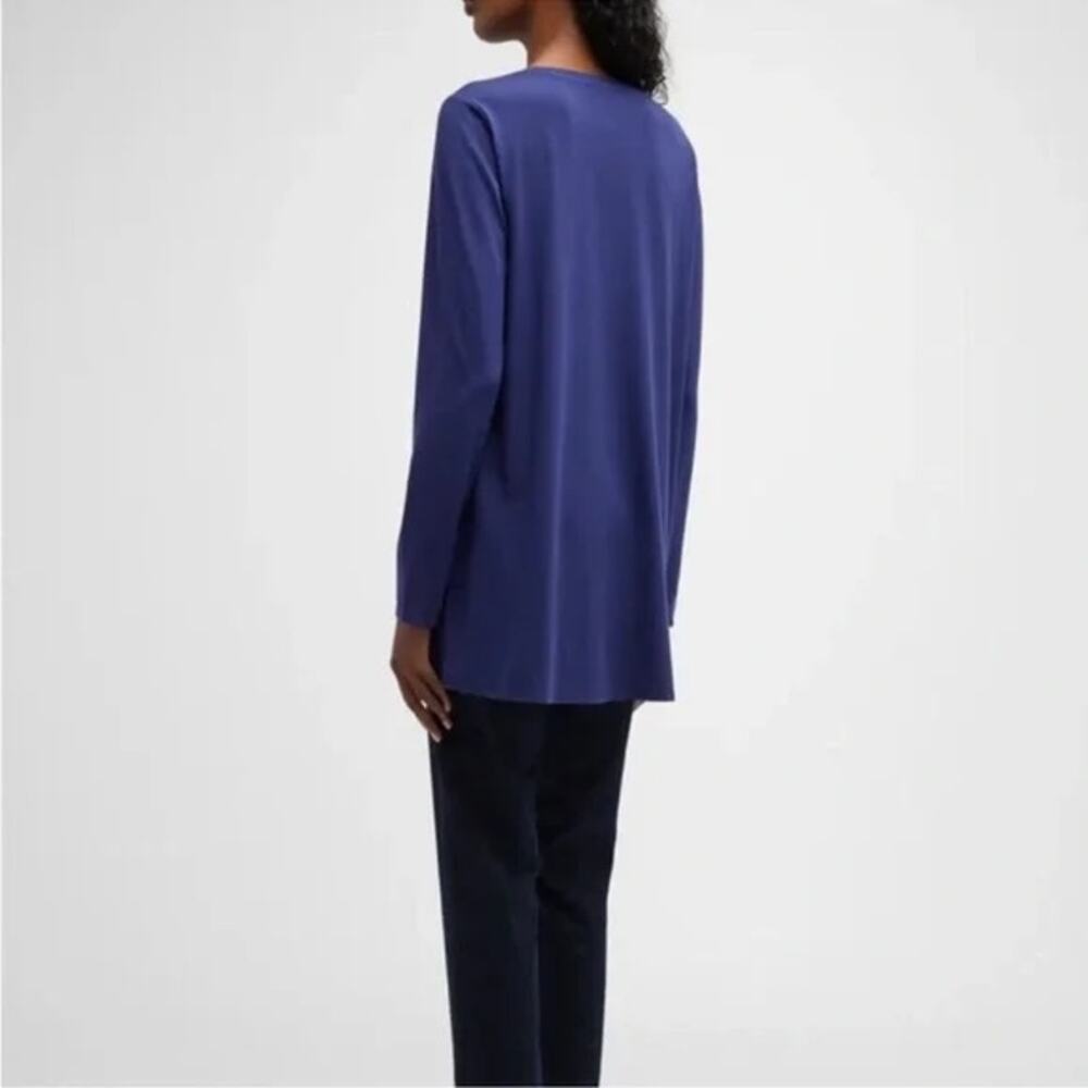 Eileen Fisher Crewneck Long Sleeve Tencel Jersey Tunic Top – Dark Blue – XL - Picture 4 of 7